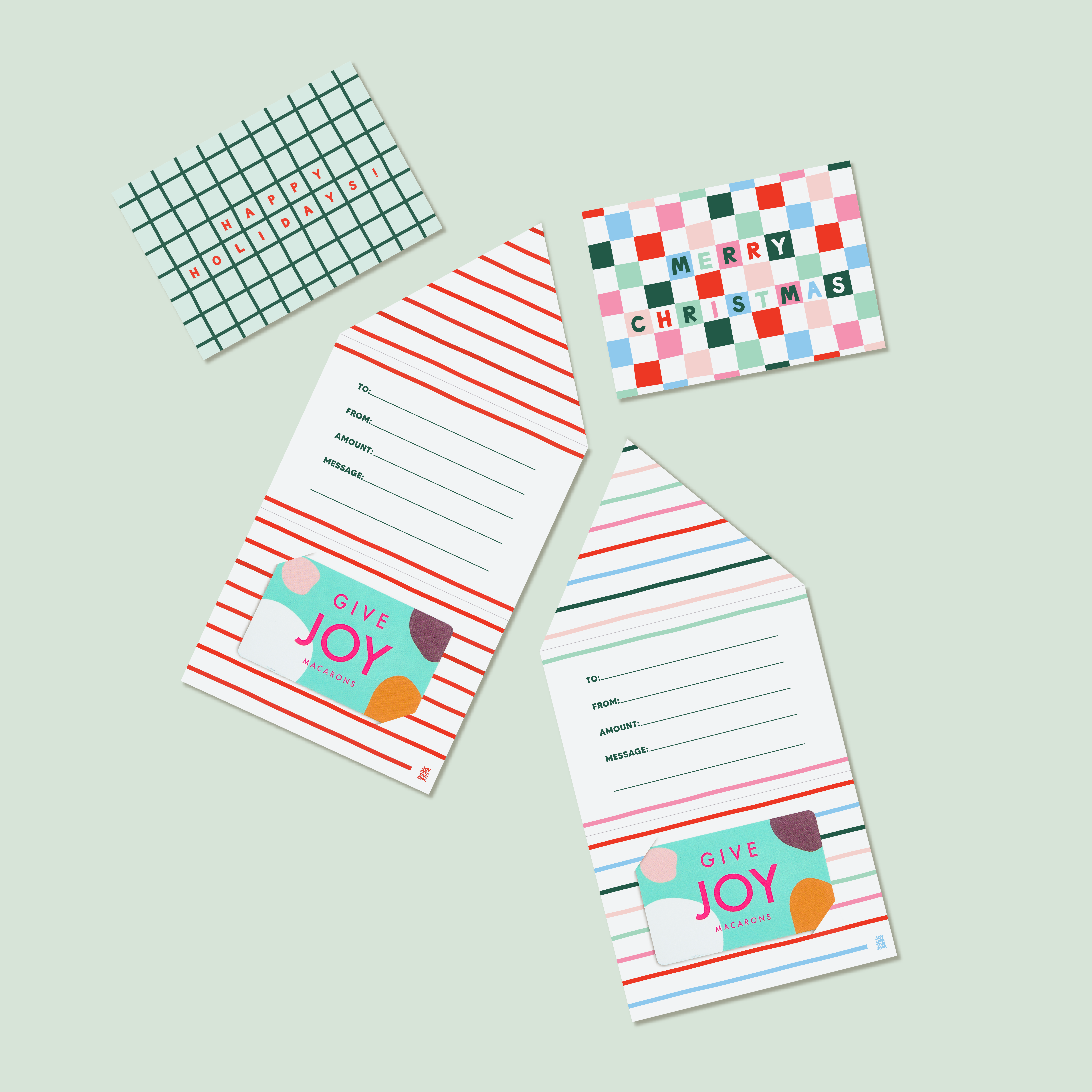 Joy Creative Shop - Wholesale Christmas Card - Holiday Gift Card Holders - Mint Grid (Set of 4)2