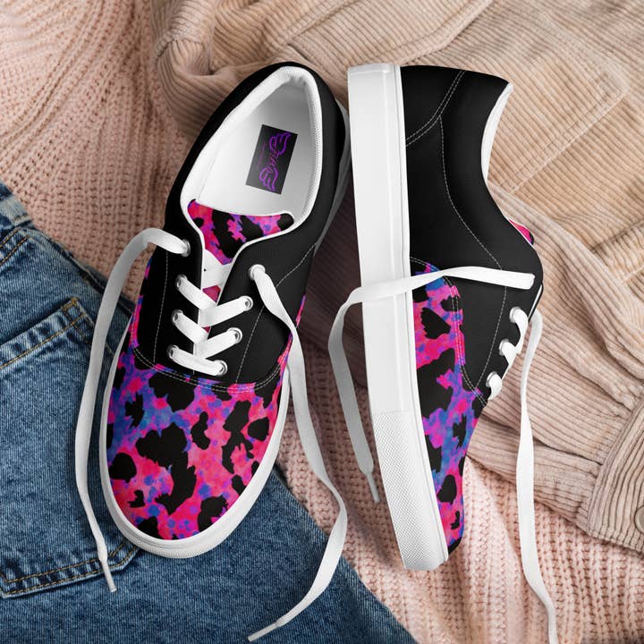 Cotton Candy Cheetah Lace Up Shoes for wholesale by FreshPrintzDesign