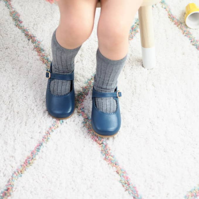 Kids Classic Shoes Girls Leather Blue for wholesale by Myspanishsoul