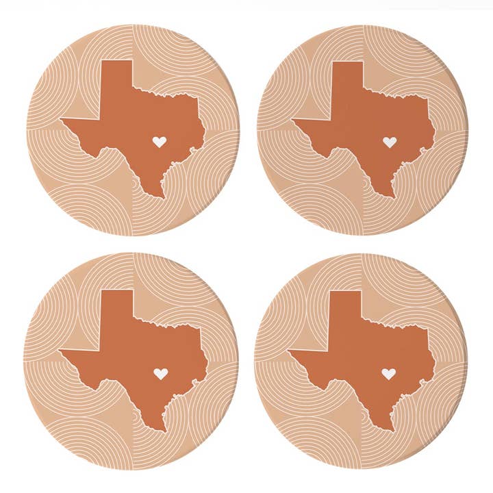 Modern Minimalist Texas Austin Heart | Absorbent Coasters | Set of 4 | Min 2 for wholesale by Love Local