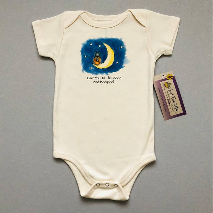 Organic Cotton Baby Onesie-I Love You to the Moon & Beeyond for wholesale by Just Bee & Me Greeting Cards