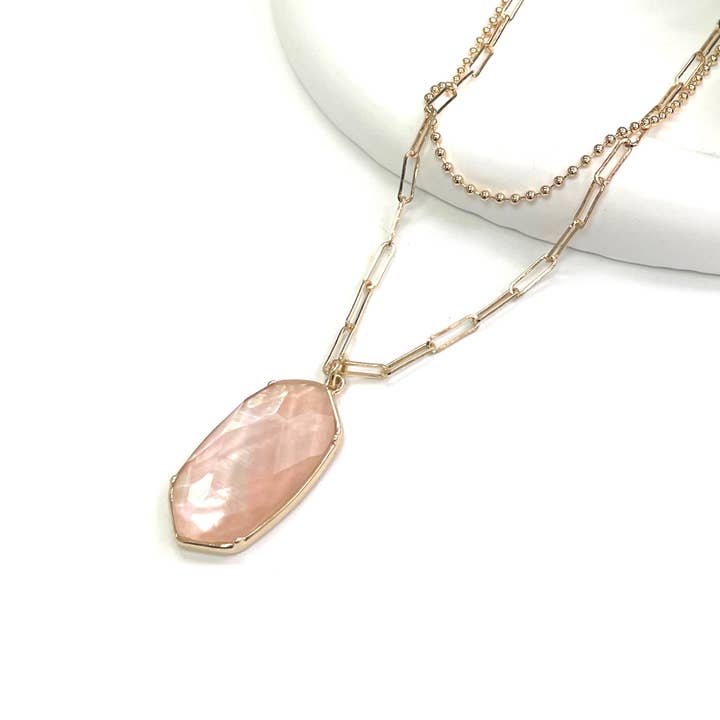 StarryNYC - Vendita all'ingrosso Collana con ciondolo/pendaglio - Collana a catena a graffetta con pendente a perline esagonali a doppio strato1