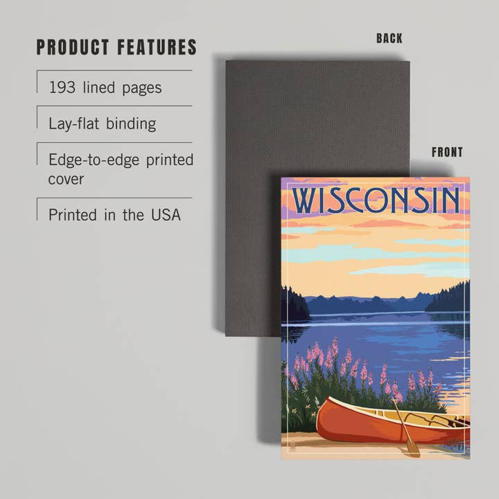 Lantern Press - Wholesale Journal/Diary - PREMIUM JOURNAL Wisconsin, Canoe & Lake2