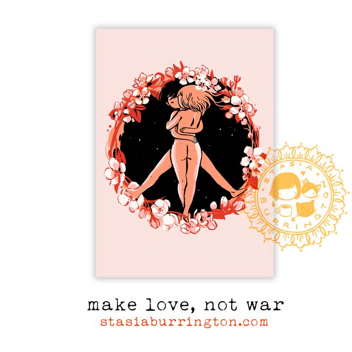 Stasia Burrington Illustration – Postal por atacado – Postal - Make Love not War - mini print 5x7