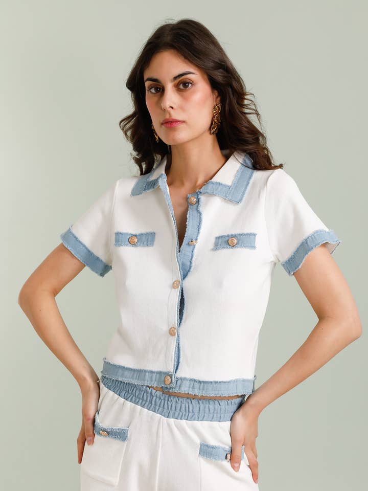 Two-tone denim top - 2606 for wholesale by Frime