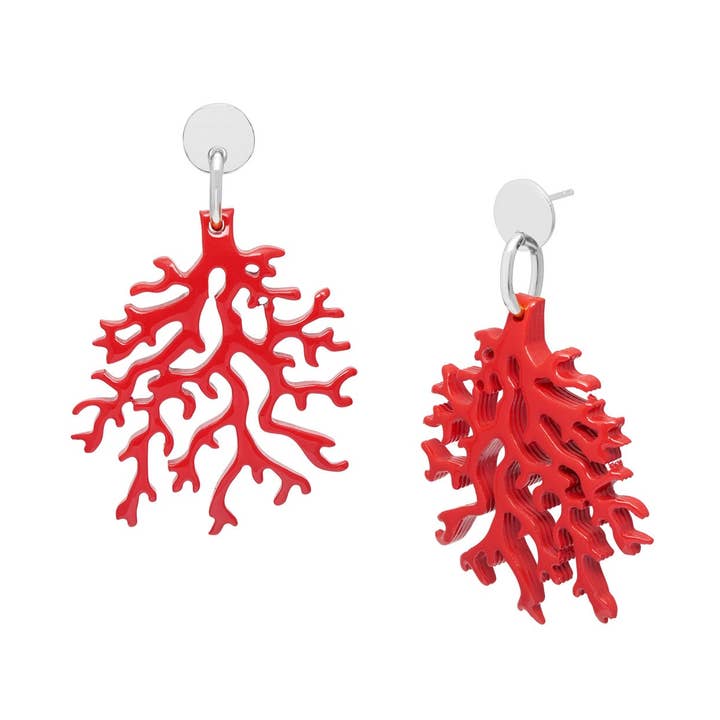 Boucles d’oreilles artisanales en corail rose argenté, bijoux d’été plage pour la vente par BRANCH JEWELLERY
