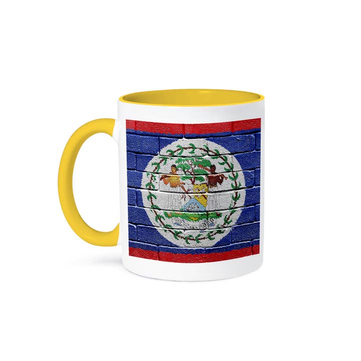 3dRose - Wholesale Coffee Mug - 3dRose, National flag of Belize painted onto a brick wall Belizean, Mug