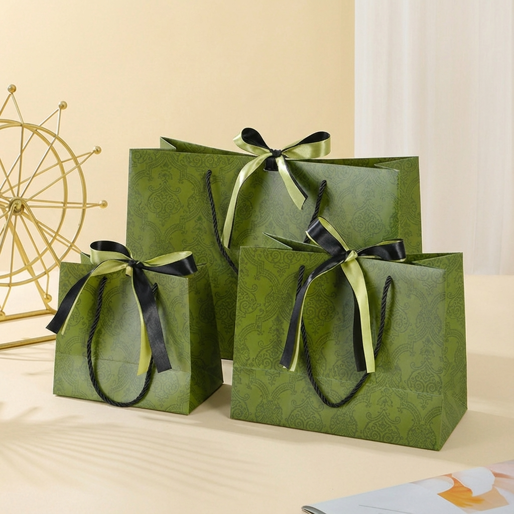 ByHome - Wholesale Gift Bag - Vintage Pattern Black Green Bow Tie Paper Gift Bag w/ tissue5