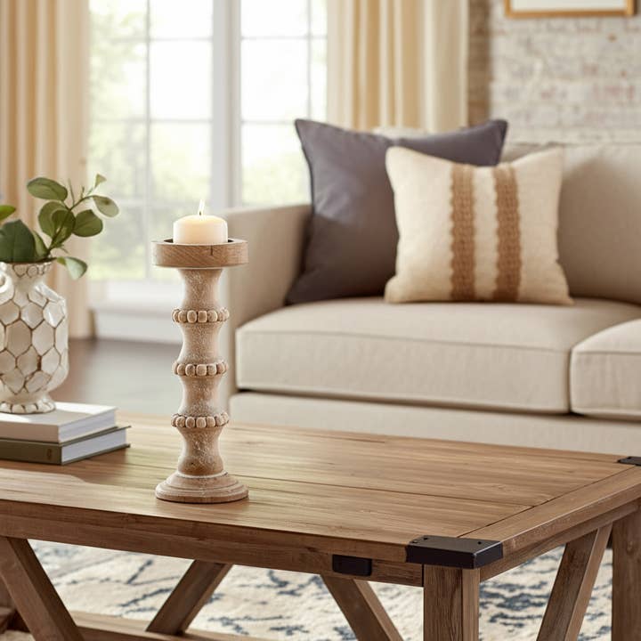 Sagebrook Home - Vente Bougeoirs - Bougeoir antique en bois d'ivoire de 33 cm.