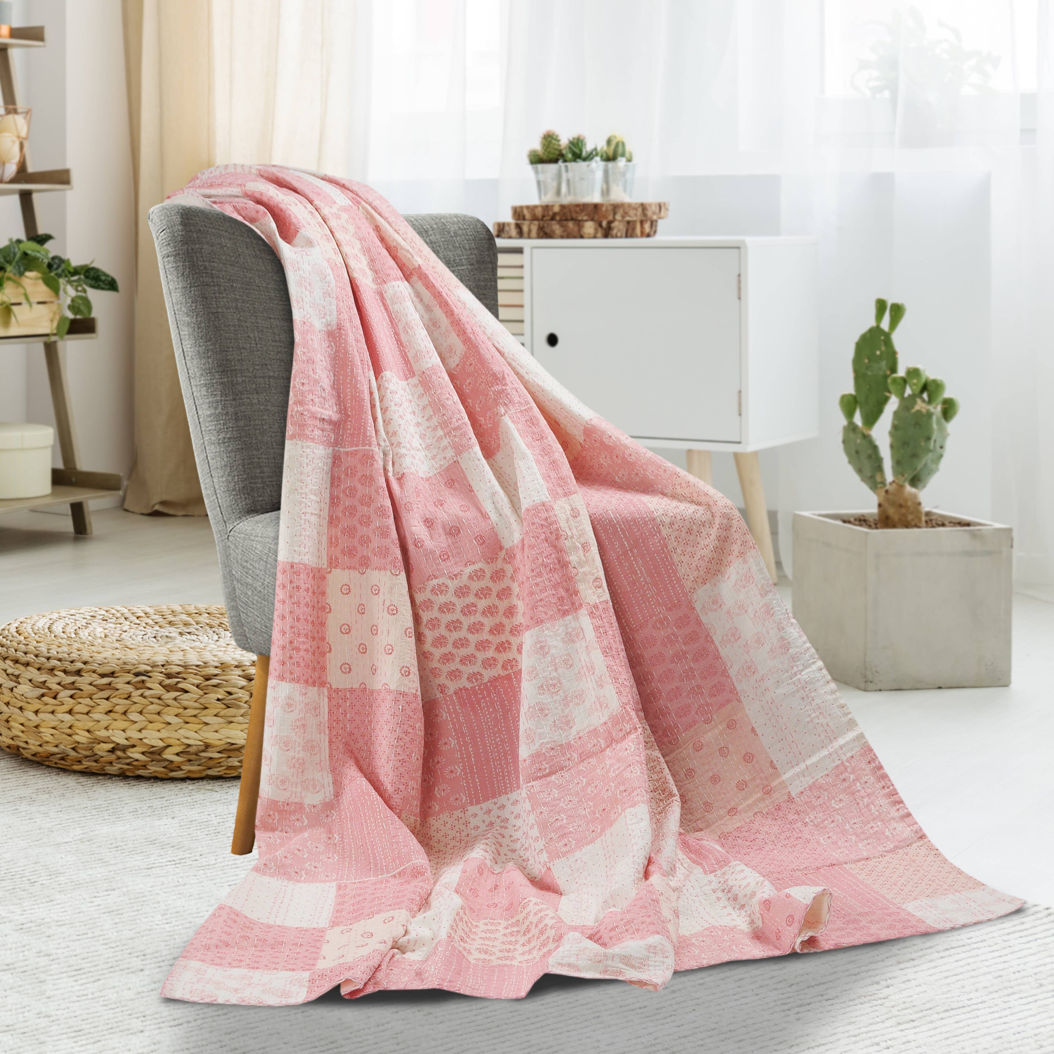 LR Home - Vente Plaids - Couverture matelassée légère Neutral Bliss Kantha3