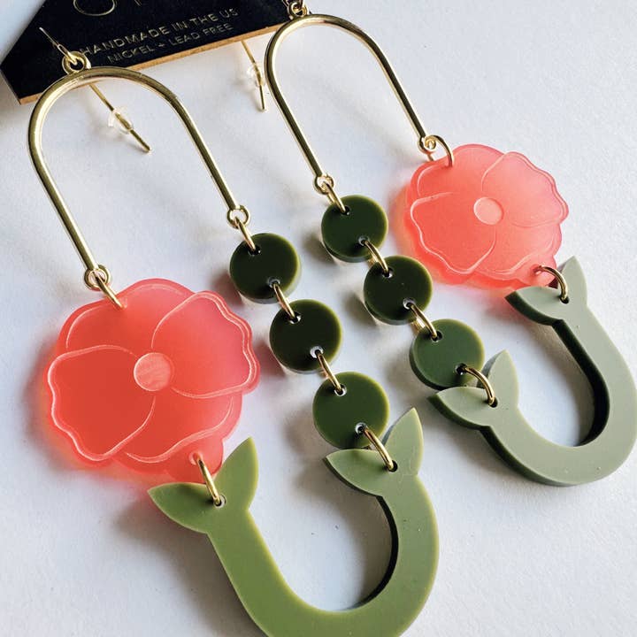 OTTI - Wholesale Dangle Earrings - Botanical-Inspired Lightweight Acrylic Earring: Poppy Loop