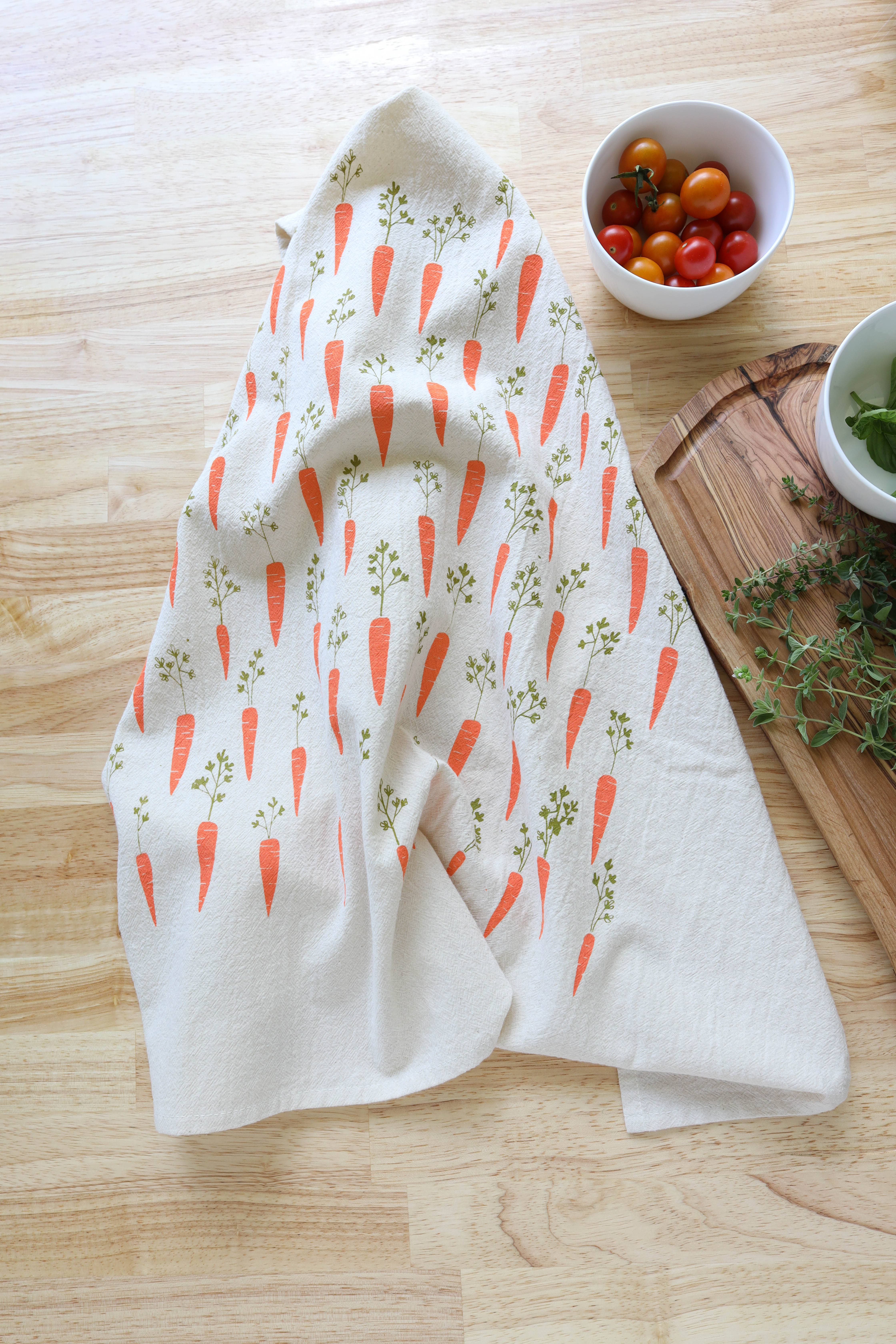 The High Fiber - Vente Torchons - Torchon de cuisine imprimé à la main motif carotte, torchon de jardin8