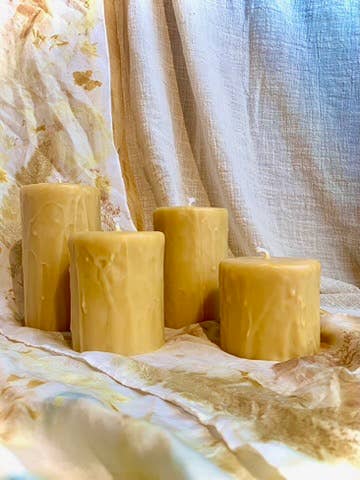 100% Drippy Beeswax Pillar Candles for wholesale by Buzz In The Hills