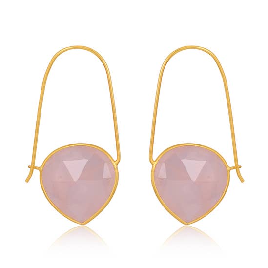 Rose Quartz Heart Hoops for wholesale by Mined Jewels