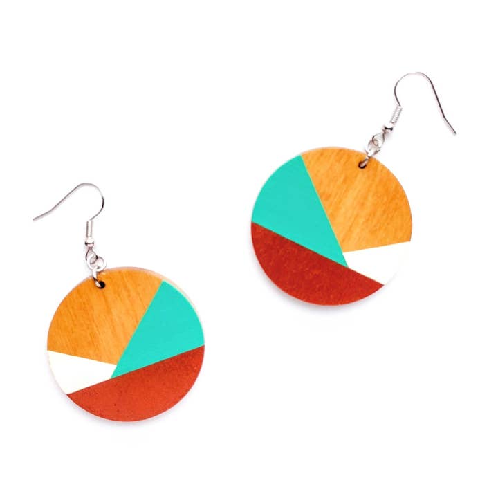 Moja Mini Colorblock Wood Earrings | Vibrant Birchwood 1.5" for wholesale by Spoon & Theory Handmade