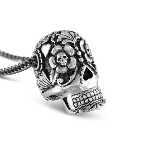 Large Day Of The Dead Skull Necklace - Silver for wholesale by Lost Apostle
