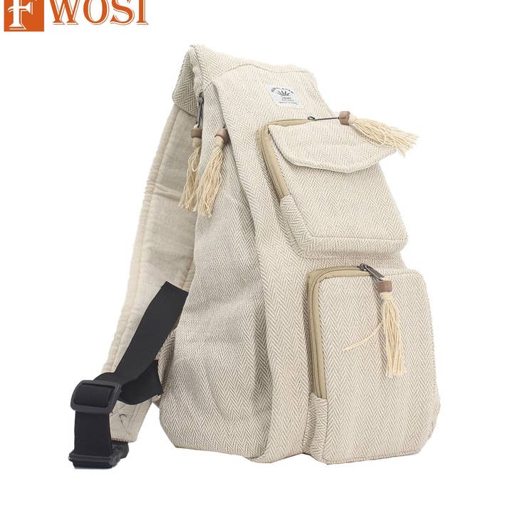 Letvægts håndvævet afslappet Crossbody Organic Hamp Bag for engroshandel hos Fwosi