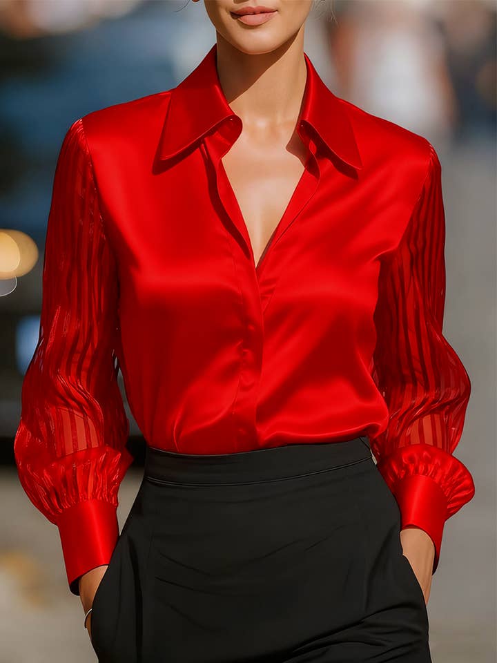 Camisa de Manga Comprida Solta de Cetim de Cor Sólida ZK3932 por atacado de UNISHE