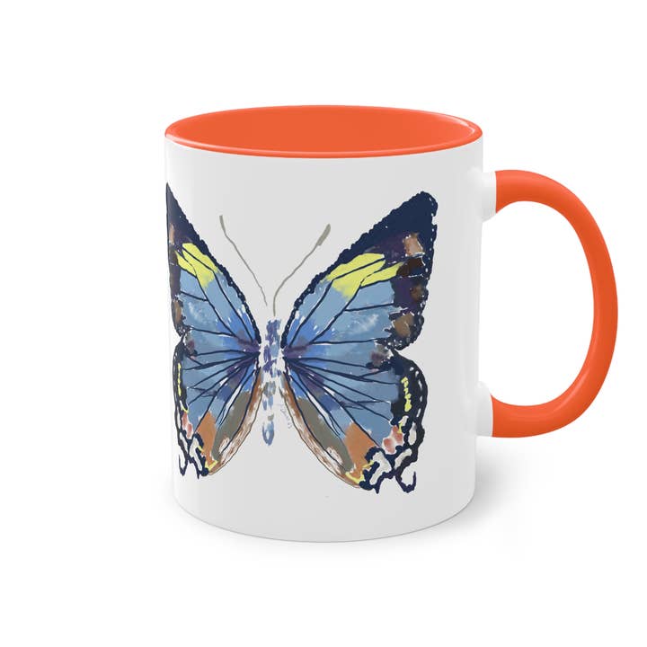 Blue Cava - Vendita all'ingrosso Tazza - Tazza bicolore con farfalla, 11 oz. e 15 oz. (Colori multipli)