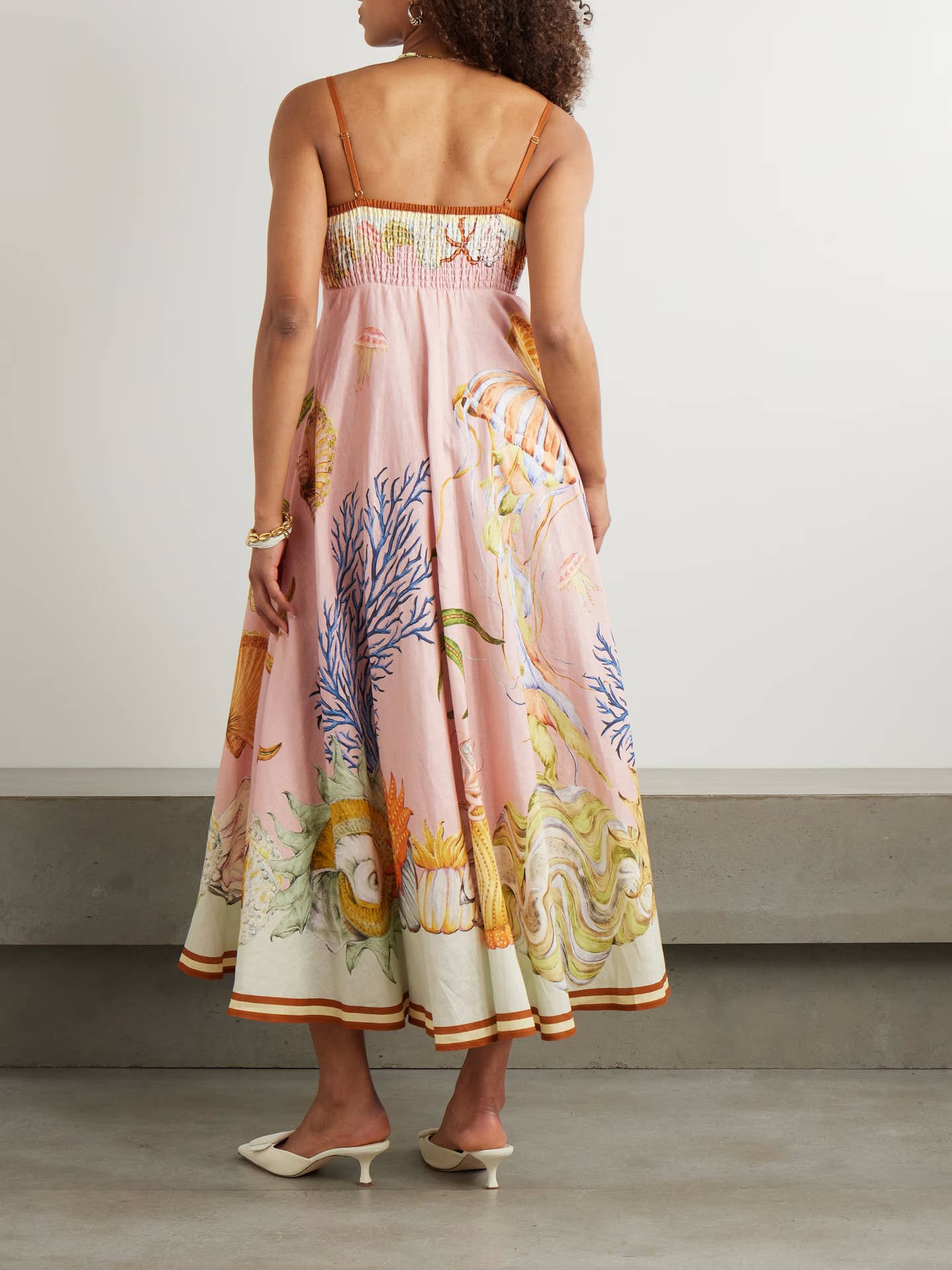 Vilamoura marine print Swing Style Strappy sundress in pink for wholesale on Faire2