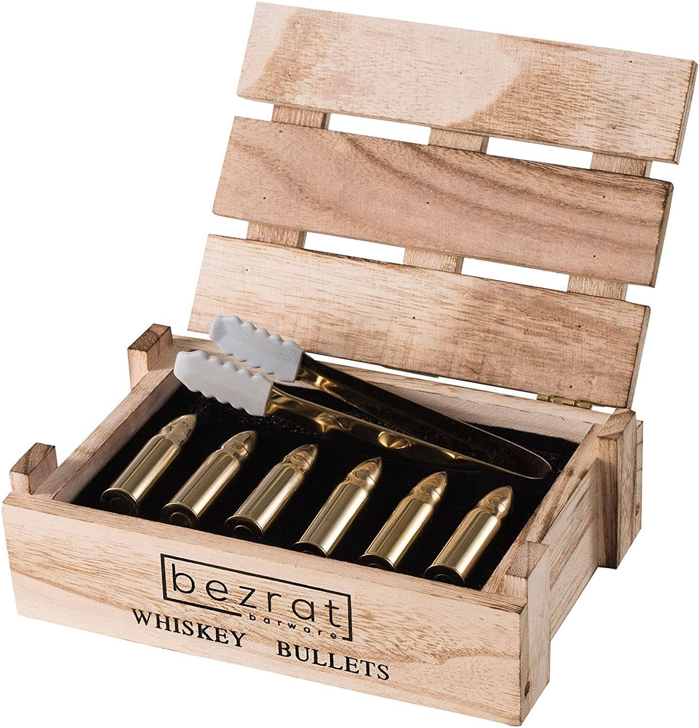 Bezrat - Wholesale Drink Chilling Cubes - Gold Bullet Stones Wood Box Set