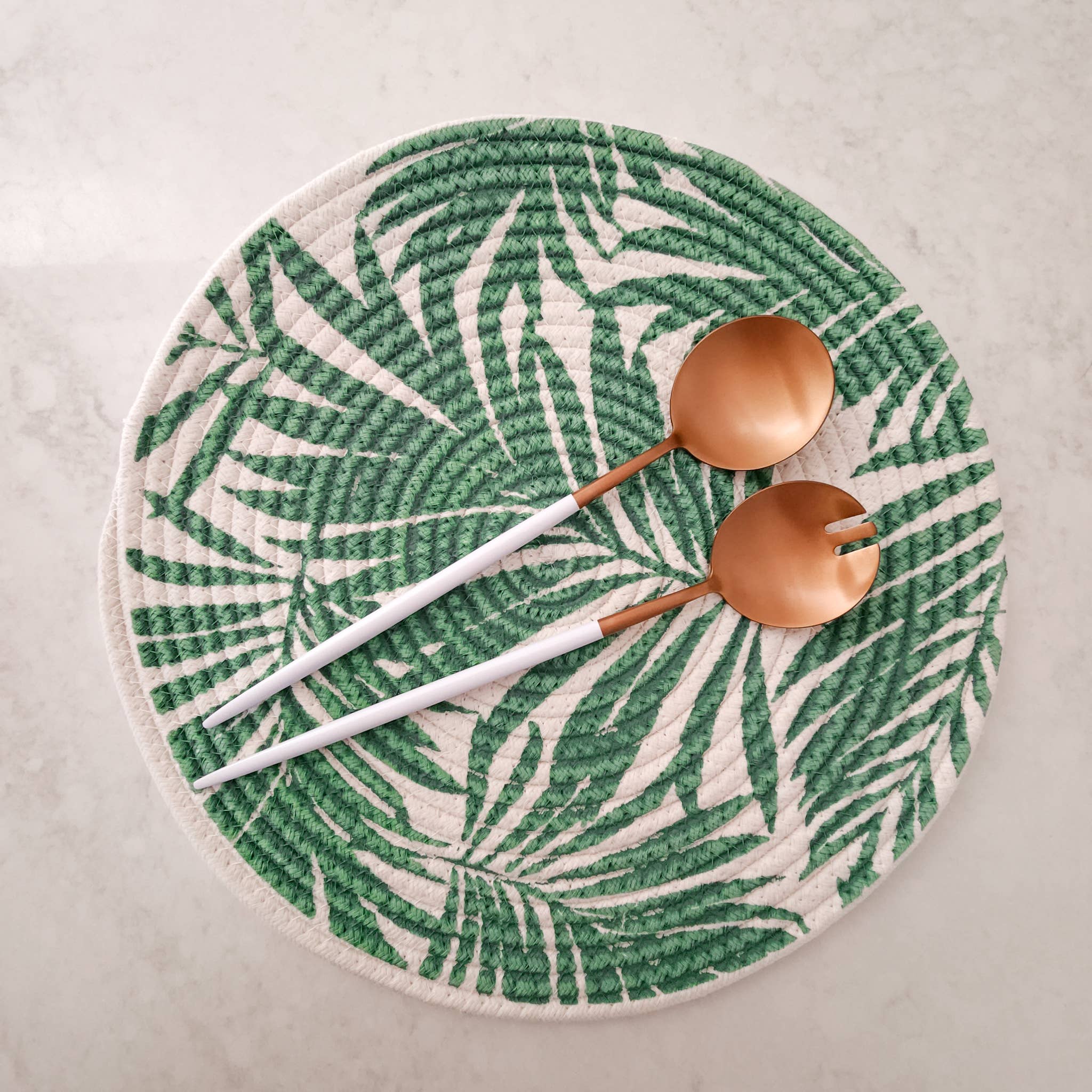 CLINQ - Wholesale Serving Utensil - White and Copper Salad Servers (Set of 2)
2