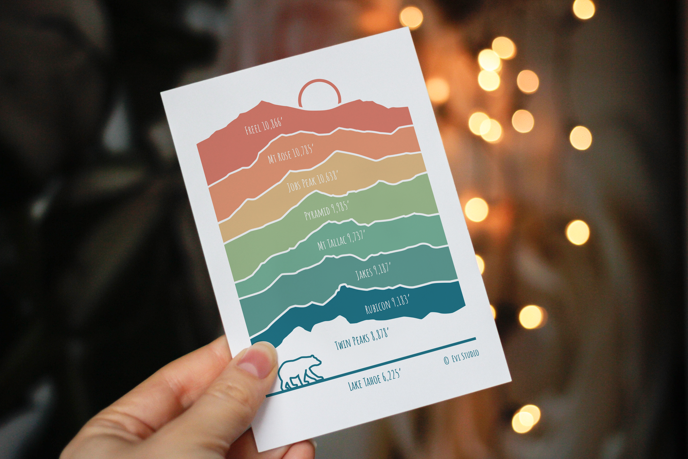 Evi Studio - Wholesale Everyday Greeting Card - Lake Tahoe Rainbow Elevations Blank Card0