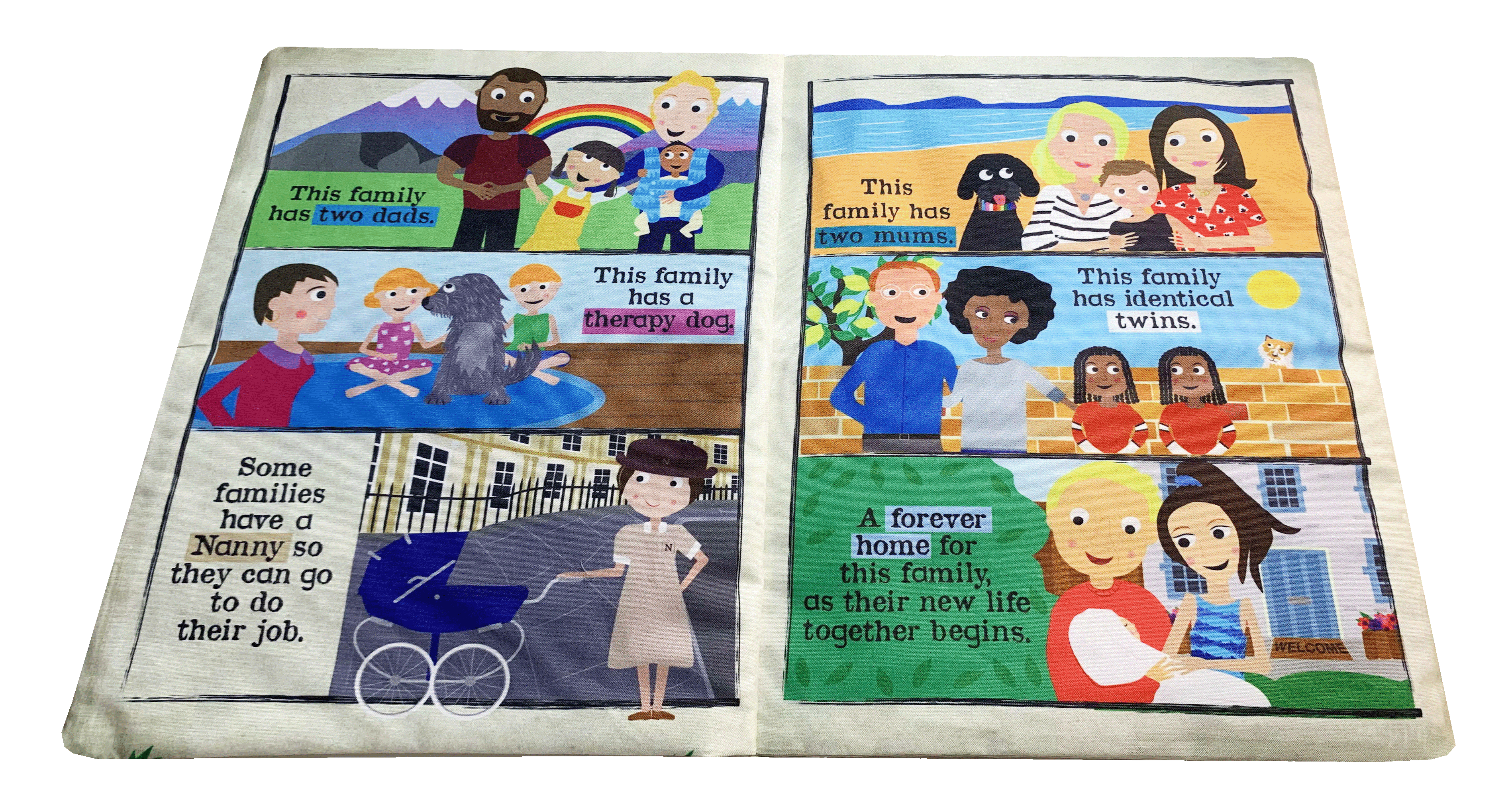 Jo & Nic's Crinkly Cloth Books - Wholesale Baby & Toddler Book (0-2) - Nursery Times Crinkly Newspaper - What Makes A Family1