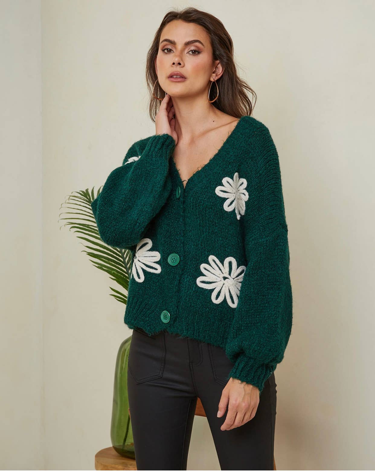 LÉA & LUC - Vente Cardigan – femme - Gilet cardigan col en V et motif fleur REF. 3077914