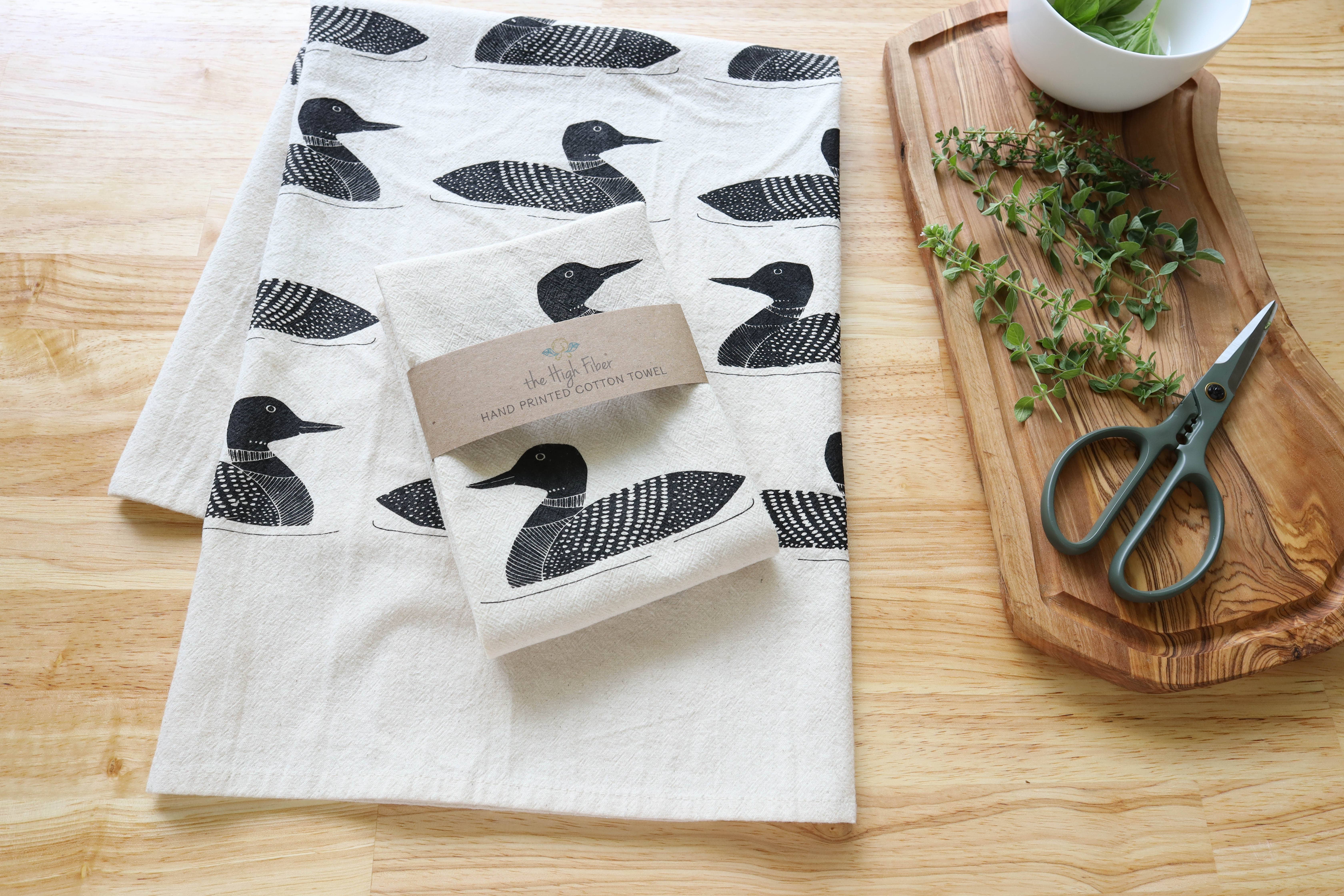 The High Fiber - Wholesale Tea Towel - Handprinted Common Loon Kitchen Towel –Natural, Eco-friendly10