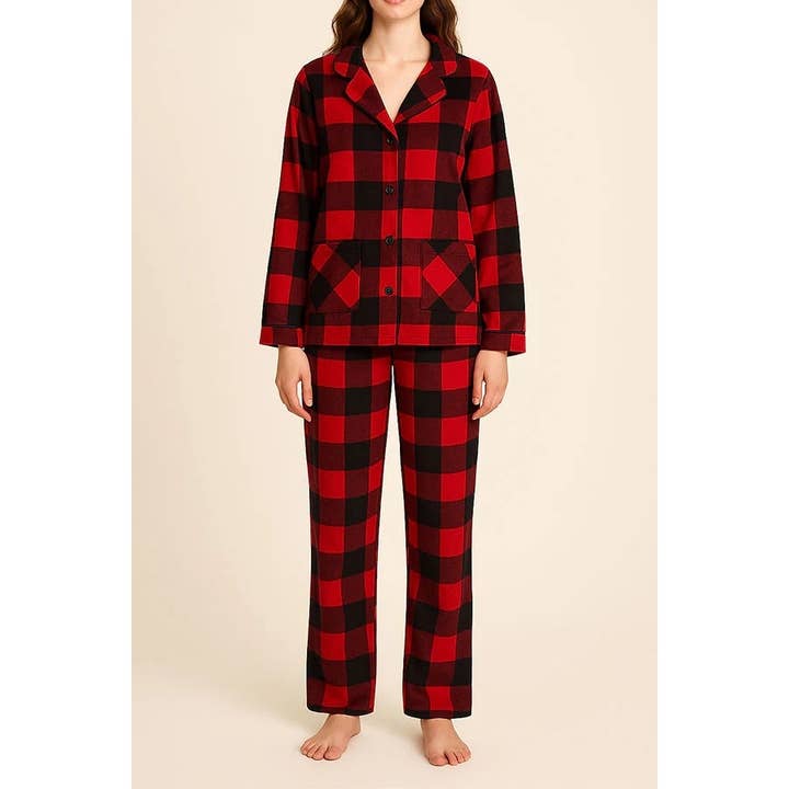 Ensemble de pyjama à carreaux avec boutons pour femme pour la vente par Paperdoll