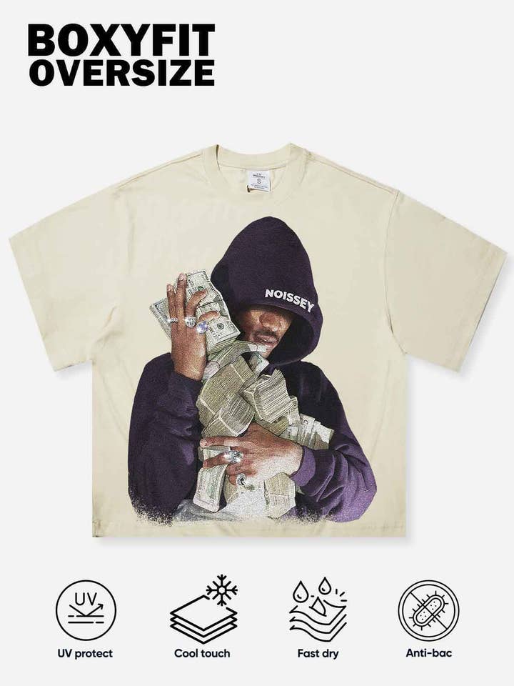 NOISSEY - Wholesale T-Shirt (Graphic) - Unisex - Boxy oversized Shell-colored T-shirt Embracing Money Figure1