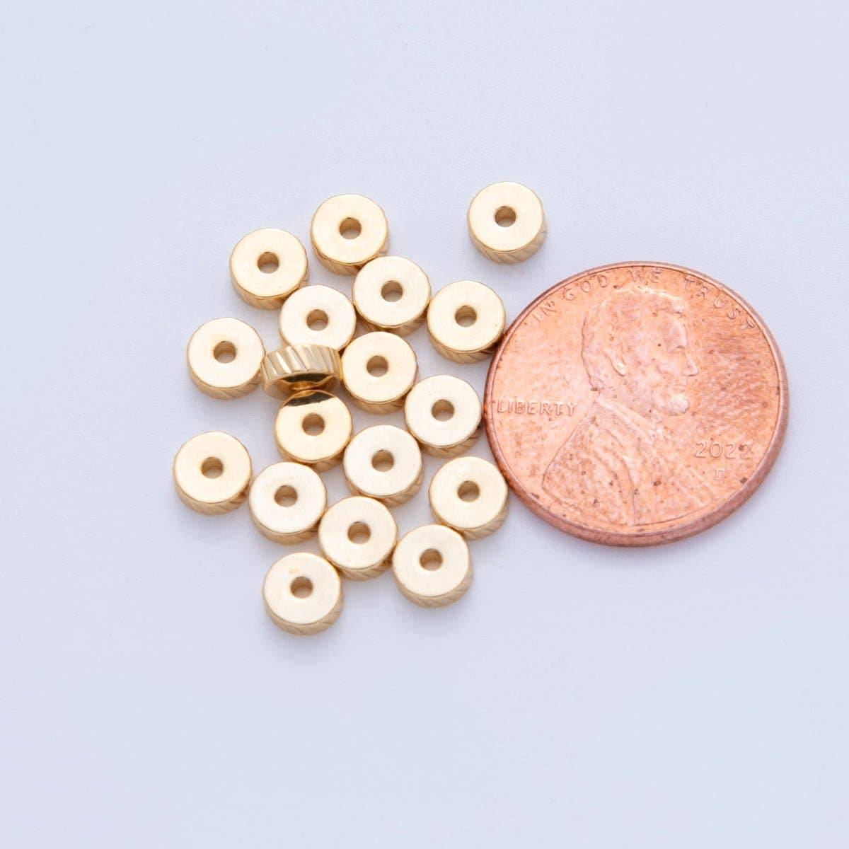 Aim Eternal - Wholesale Beads - 18K Gold Filled Ribbed Lined Thin Rondelle Bead Spacer Set by 10 Pieces | B7442