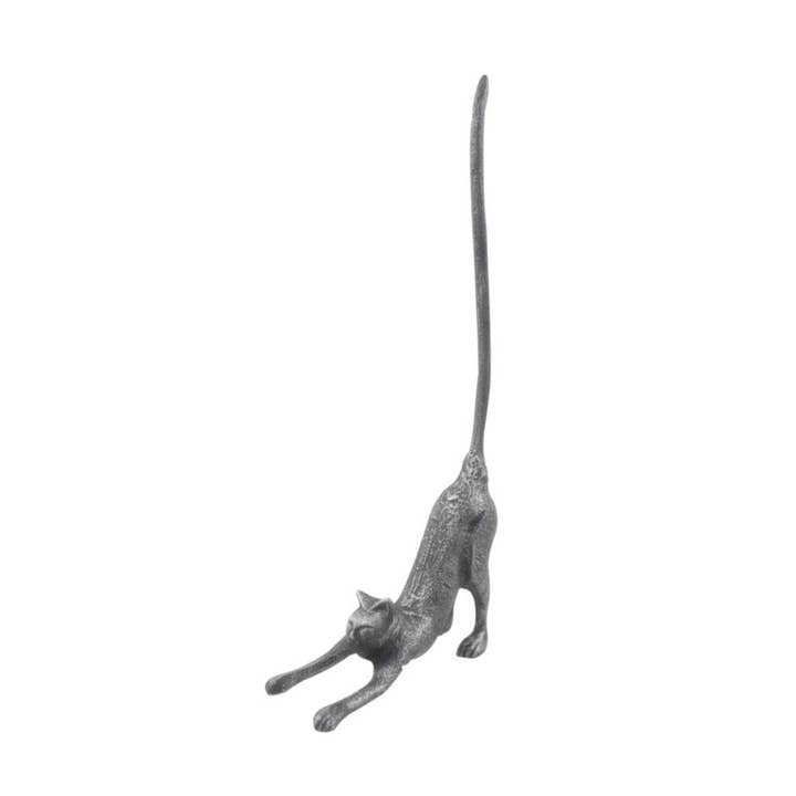 Rustic Silver Cast Iron Yoga Cat Bathroom Extra Toilet Paper Stand 19" for wholesale by Hampton Nautical