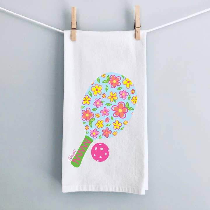 Torchon à vaisselle Floral Pickleball Flour Sack pour la vente par Debbie Vinyard