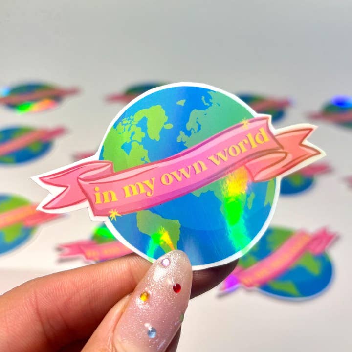 In My Own World Holographic Vinyl Art Sticker for wholesale by by Rosybum