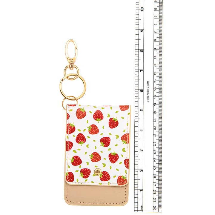 Red STRAWBERRY PRINT MINI CARD HOLDER /KEYCHAIN 668 for wholesale on Faire1