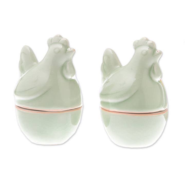 NOVICA - Wholesale Egg Cup/Holder - Novica Handmade Hen Breakfast Celadon Egg Cups (Pair)