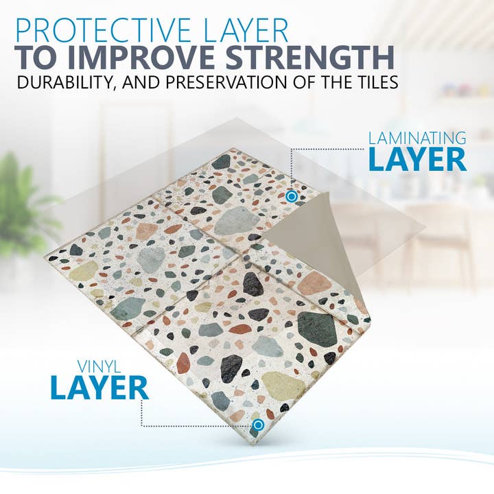 Mi Alma LLC – Azulejo de parede por atacado – Modelo de Autocolantes de Azulejos Vintage Branco de Design Terrazzo - T66