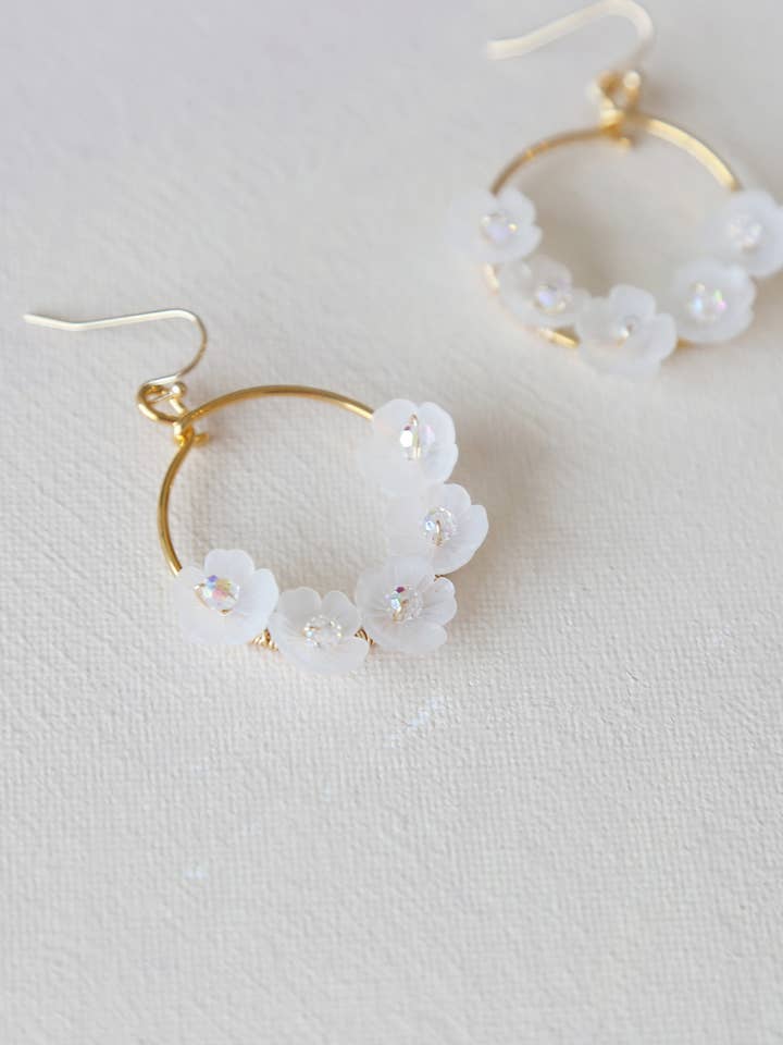 Floral Hoop Earrings, Bridal Earrings, Statement Earrings for wholesale by Acute Designs