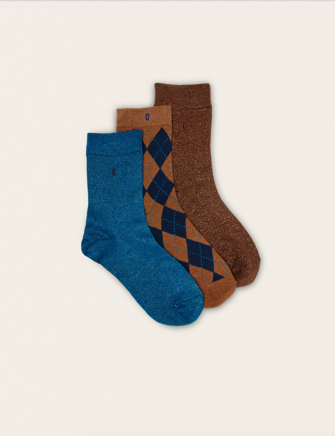 ODAJE - Wholesale Socks - Women's - 3-Pack Socks - Brown Blue Diamonds and Glitter1