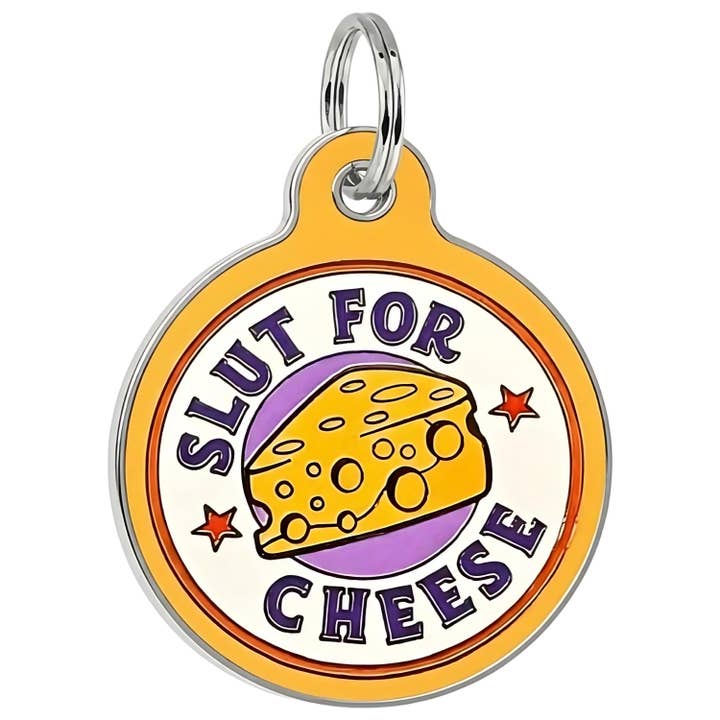 Enamel Dog Tag with Scannable Pet ID - Slut for Cheese for wholesale by Bad Tags