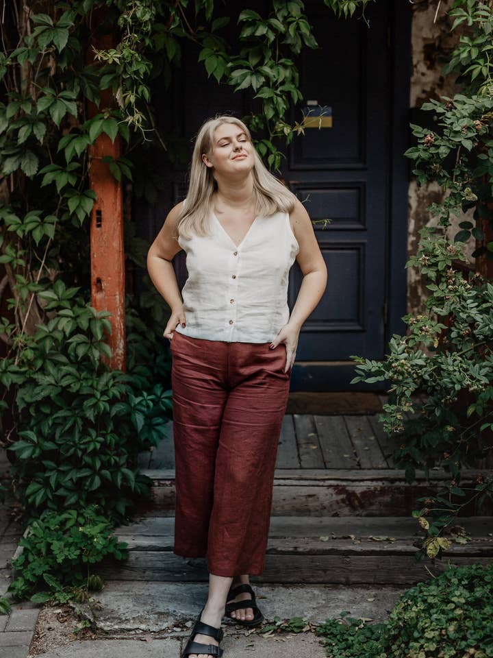 Linen button top Tunis for wholesale by AmourLinen