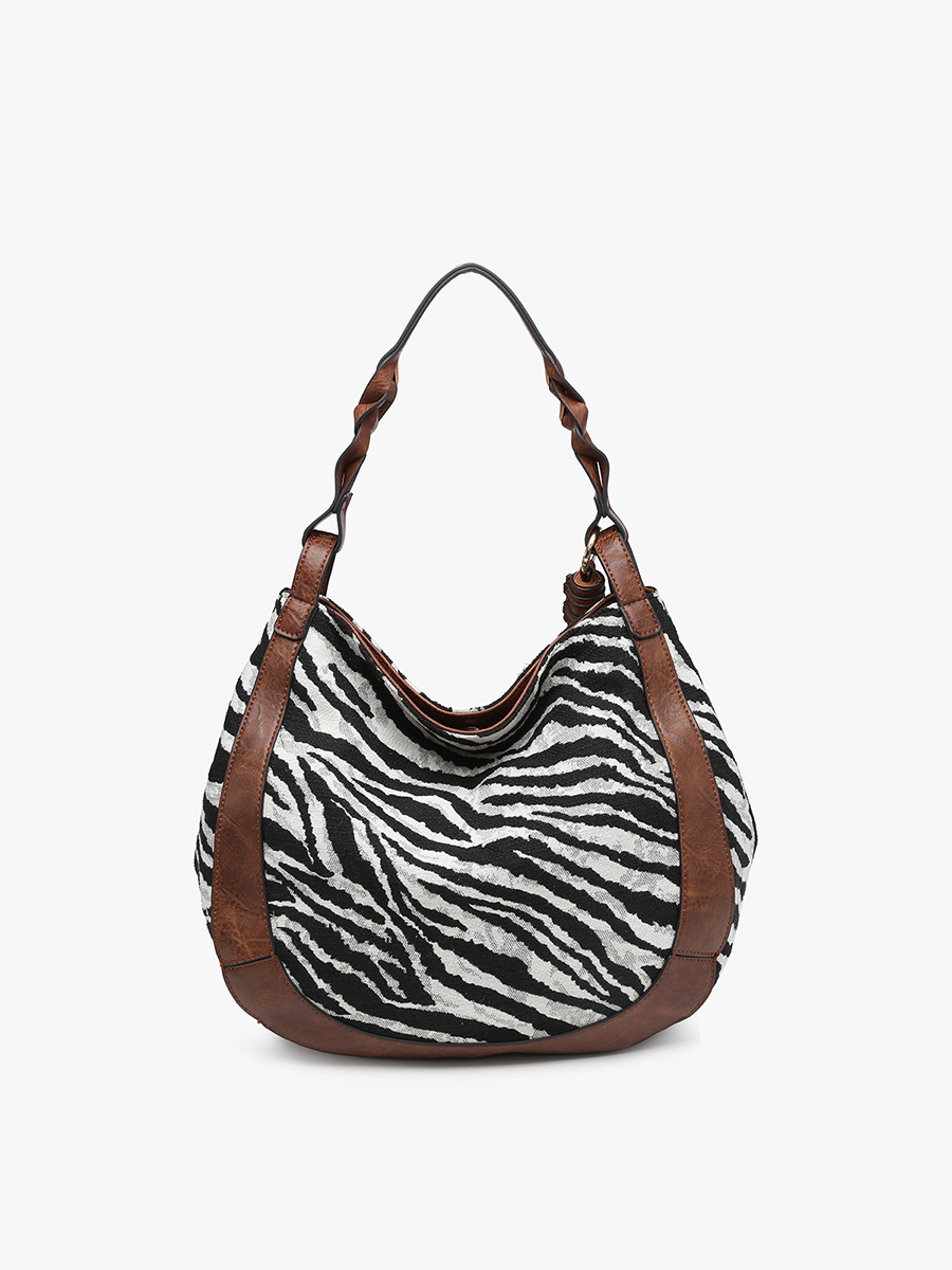Jen & Co. – wholesale Shoulder bag – women's – M2255 Nori Zebra Printed Hobo w/ Large Tassel3