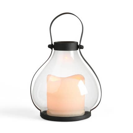 Gerson Black Metal Mini School House Lantern w/Hand Blown Gl for wholesale by The Gerson Companies