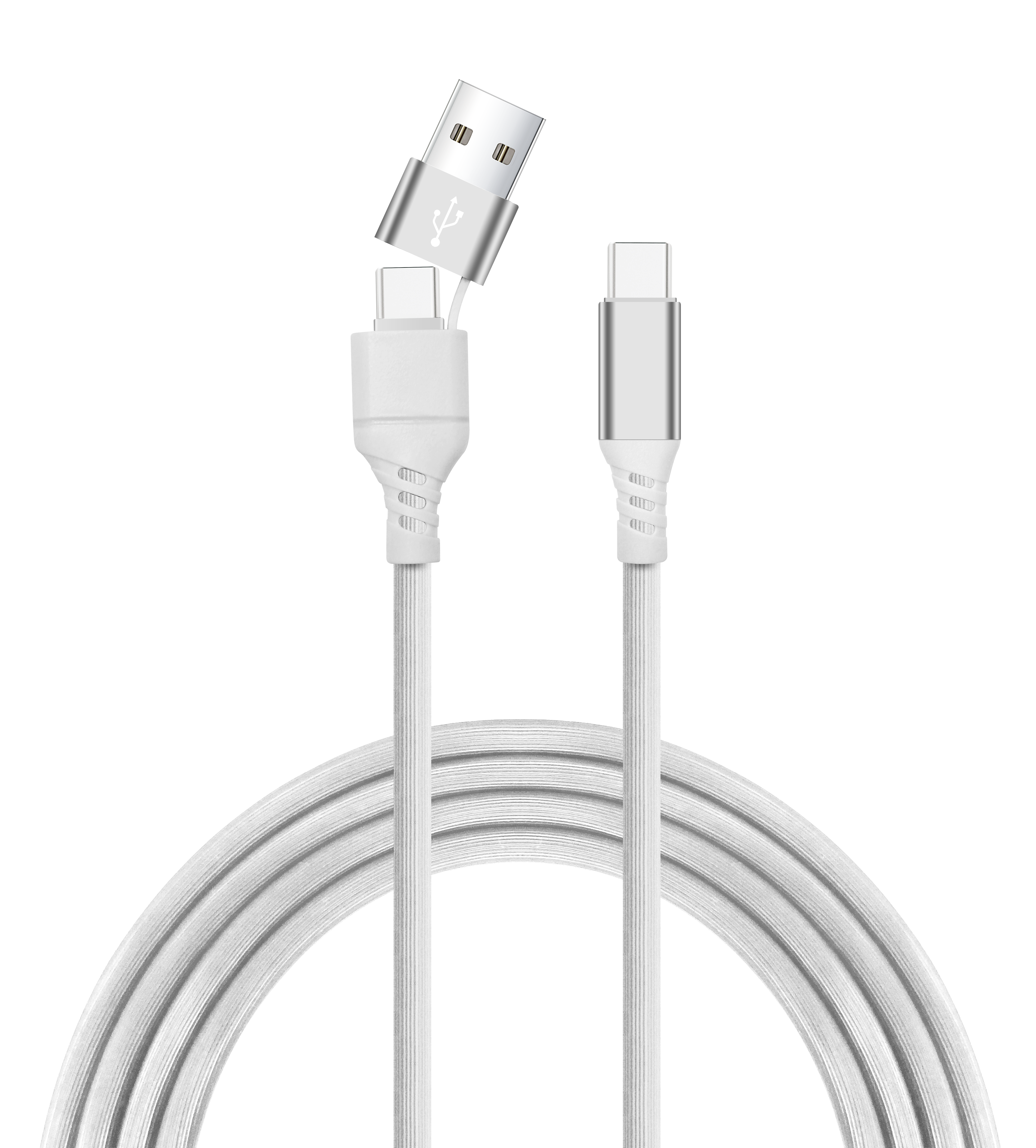 LAX Gadgets - Wholesale Charging Cable - 2-in-1 USB-A/USB-C to USB-C Fast Charging Cable- Retail Pack2