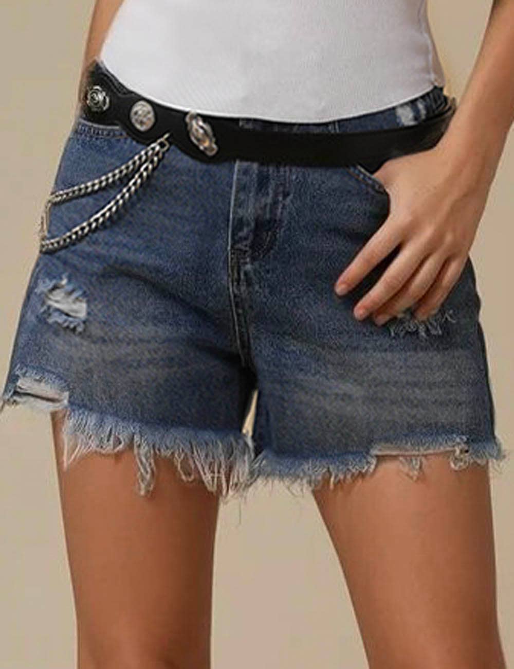 Sweetkama - Wholesale Shorts - Women's - Ladies Distressed High Waist Denim Shorts SKS2650