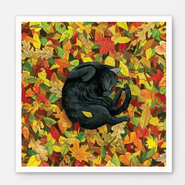 Fall Cat Nap Gouache Art Print - Whimsical Cat Portrait for wholesale by Tea Thyme Stationery