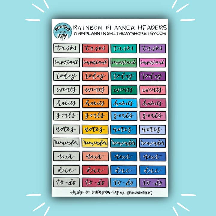 Cabeçalhos do Planeador Arco-Íris por atacado de Planning With Kay
