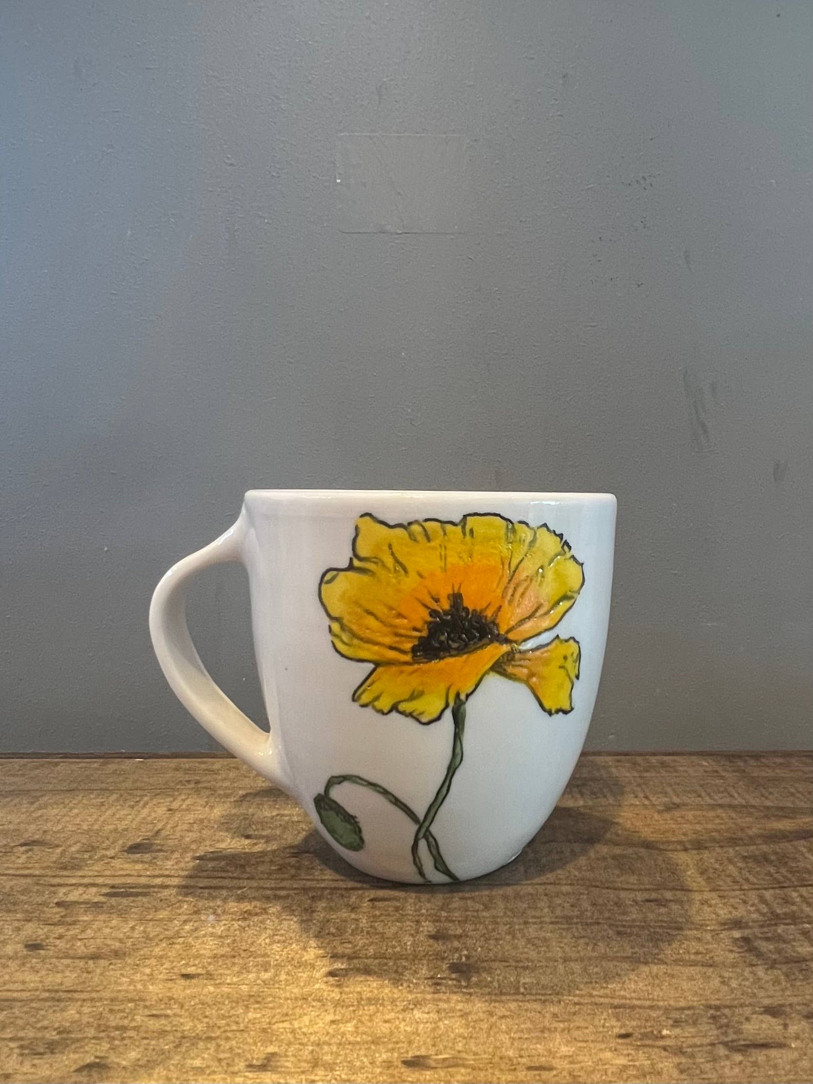 Lucy Nilan Studios - Wholesale Coffee Mug - Poppies Handmade Porcelain Coffee Mug in White1